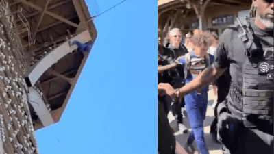 Watch: Man arrested for climbing Eiffel tower to hang US flag