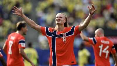 Norway's future queen Princess Ingrid Alexandra hugs Erling Haaland after win over Brazil in a viral video