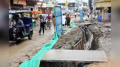 Light showers expose dug-up roads, commuters get exposed to dangers