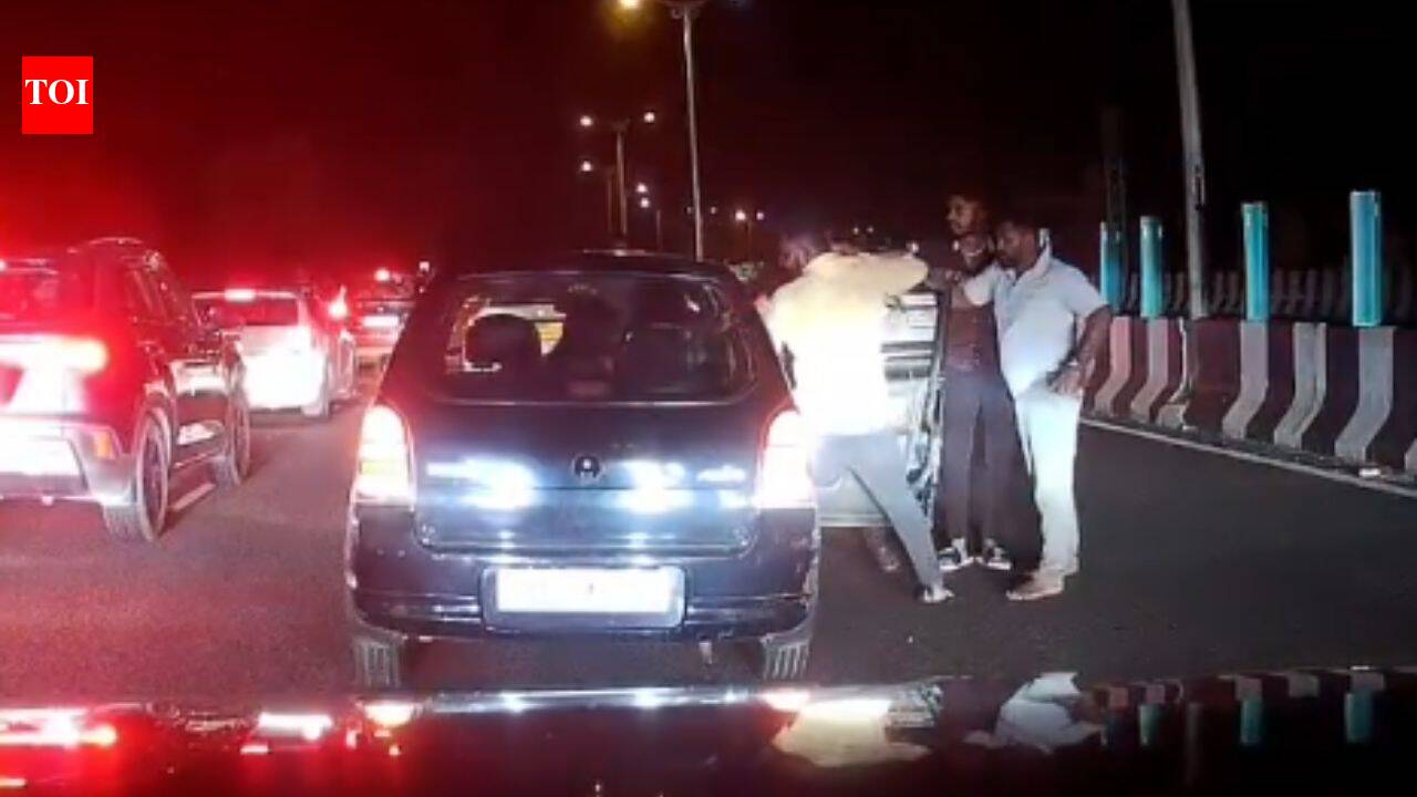 Watch: Dashcam captures bikers chasing family, hurling footwear at car on Hyderabad highway