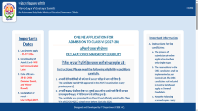 JNVST Class 6 registration 2027 begins; check eligibility, exam date and pattern
