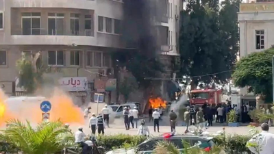 Watch: Explosions near Macron's Damascus hotel as French leader meets Syria's president