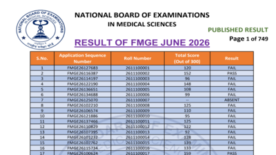NBEMS declares FMGE June 2026 result at natboard.edu.in; scorecards from July 16