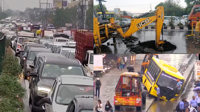 Massive sinkhole-like cave-in rips through Delhi-Jaipur highway near Gurgaon, traffic snarls stretch 10km; advisory issued