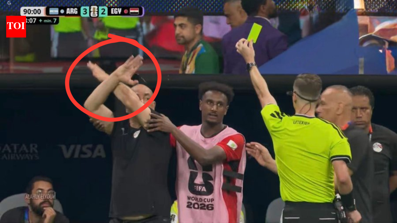 What did Hossam Hassan's furious 'X' gesture mean? Egypt boss' yellow card  moment explained | Football News - The Times of India