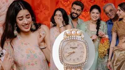 Janhvi Kapoor wears Rs 2.5 crore watch studded with 251 diamonds and a pearl strap at Anshula Kapoor's chooda ceremony, stuns in a pastel dress
