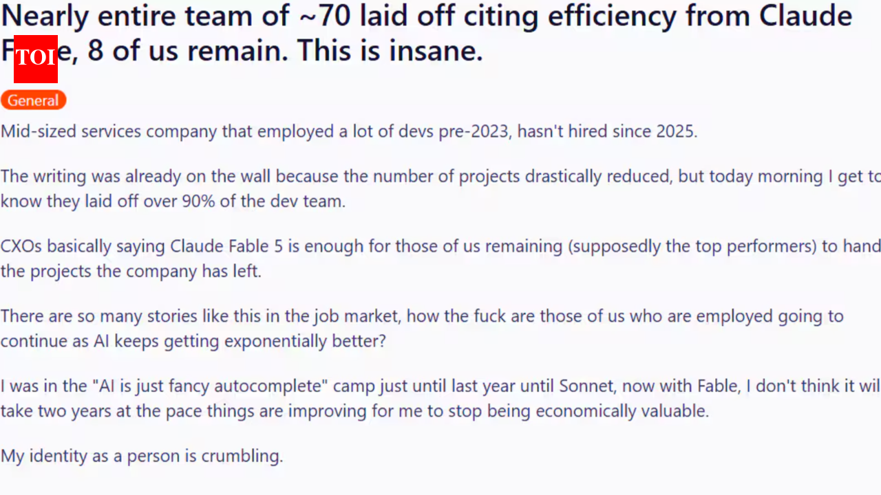 Company lays off 62 employees, retains 8 - says 'Claude Fable 5 is enough'; Reddit post goes viral
