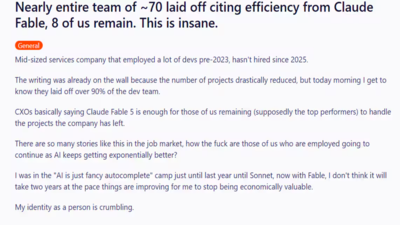 Company lays off 62 employees, retains 8 - says 'Claude Fable 5 is enough'; Reddit post goes viral