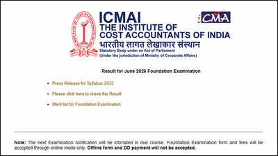 ICMAI CMA Foundation June 2026 result released, check card at icmai.in: Direct link