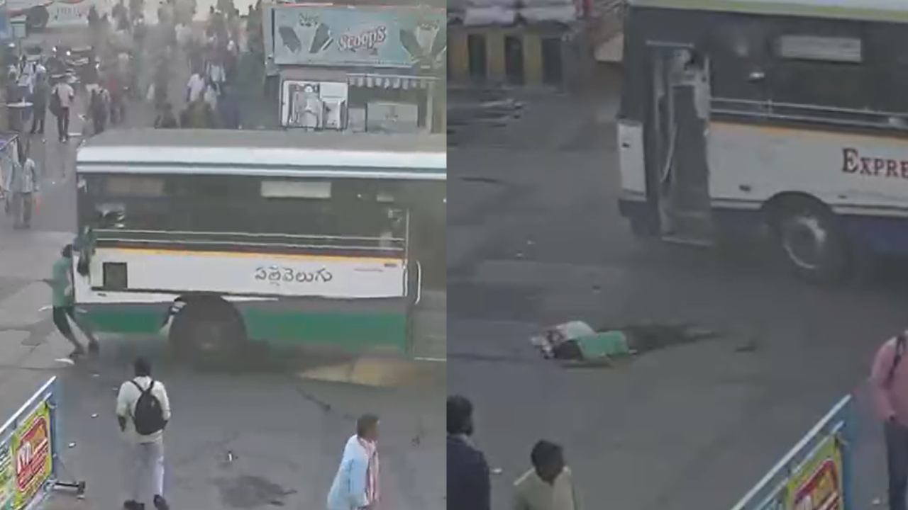 Andhra state bus crushes man to death while crossing road; chilling CCTV video emerges