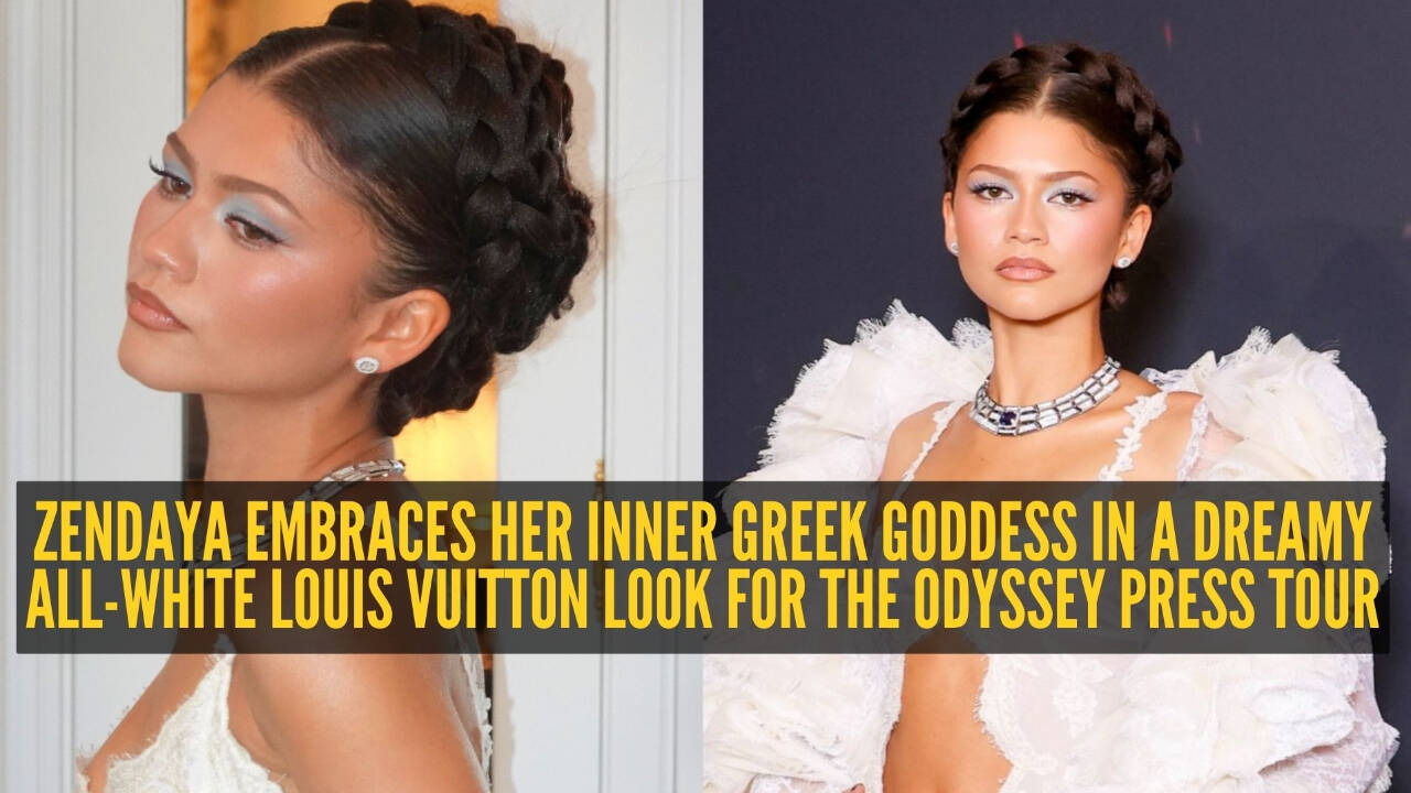 Zendaya looks straight out of Greek mythology in a dramatic white Louis Vuitton gown for The Odyssey Paris premiere