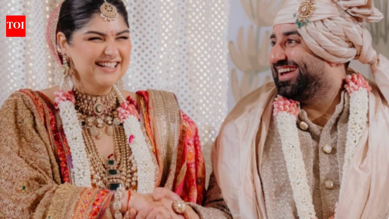 Anshula Kapoor and husband Rohan Thakkar twin in custom slogan T-shirts in UNSEEN wedding cocktail picture: 'Wife of the PARTY'