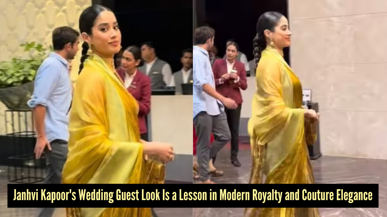 Janhvi Kapoor turned wedding guest dressing into a couture moment in this deconstructed vibrant yellow saree