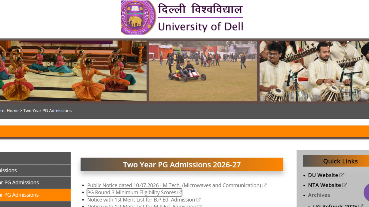 DU PG admissions 2026: Round 3 minimum allocation scores released at admission.uod.ac.in; check PDF here