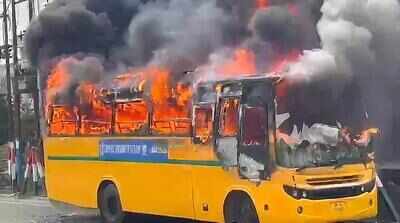 Empty school bus goes up in flames on Meerut Road in Ghaziabad