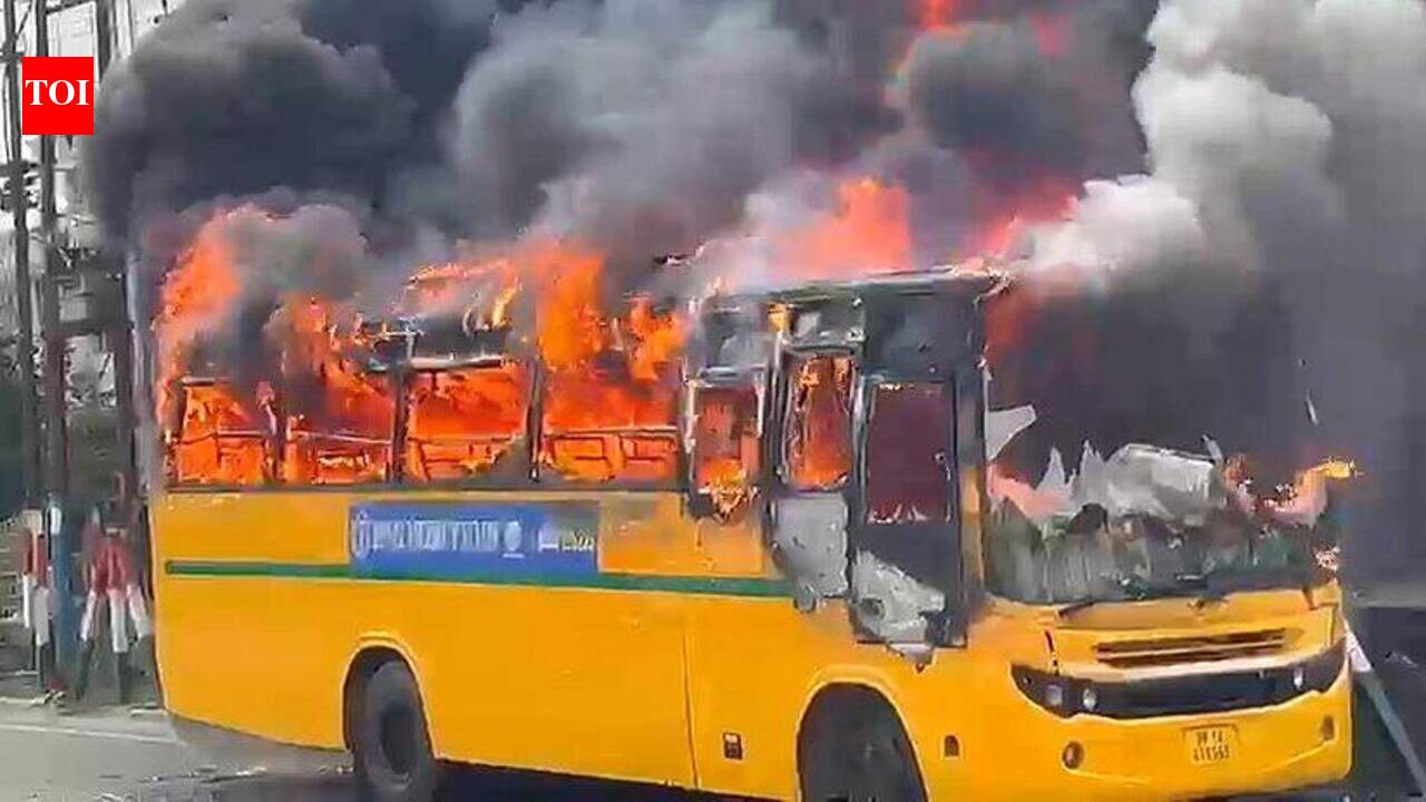 Empty school bus goes up in flames on Meerut Road in Ghaziabad