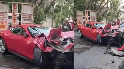 Speeding Ferrari worth Rs 3.5 crore crashes into apartment gate in Hyderabad’s Jubilee Hills