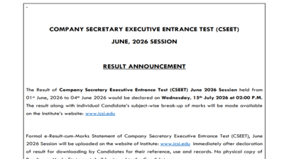 ICSI CSEET result 2026 date and time: June session scores to be released on July 15 at 2 pm