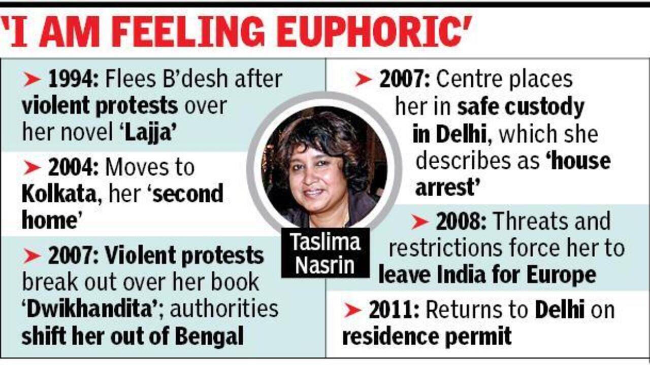 Taslima, forced to leave Kol in 2007, set to return this month