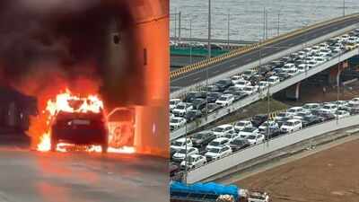 Fire breaks out in moving car inside Mumbai Coastal Road tunnel; traffic hit