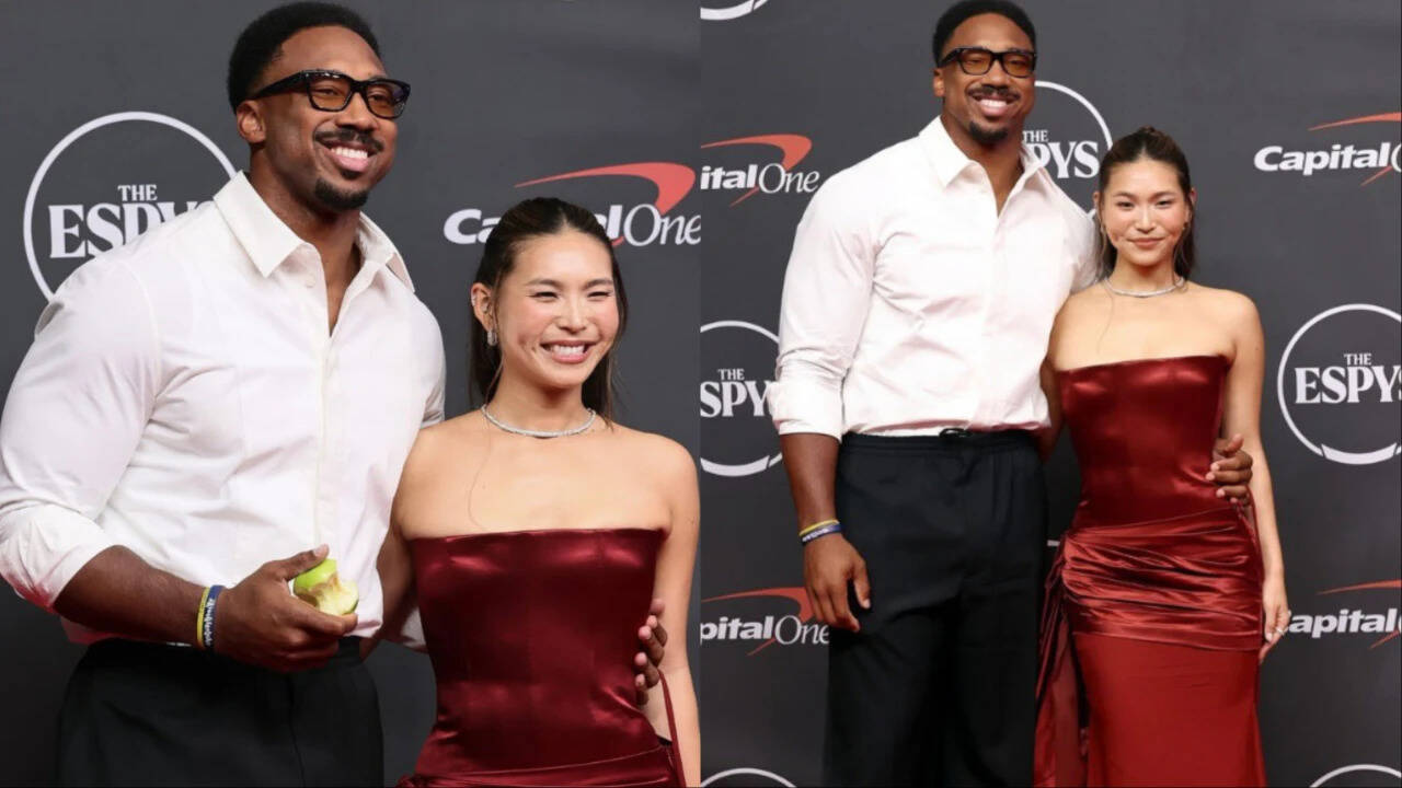 Los Angeles Rams edge Myles Garrett and Olympic Gold Medalist snowboarder Chloe Kim share a private moment at 2026 ESPY Awards