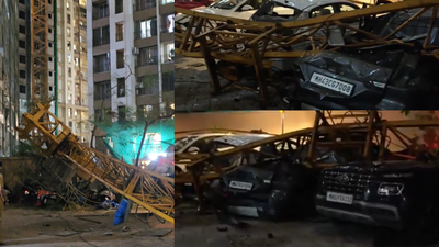 1 dead, several vehicles crushed after crane collapses from high-rise in Mumbai's Mira Road