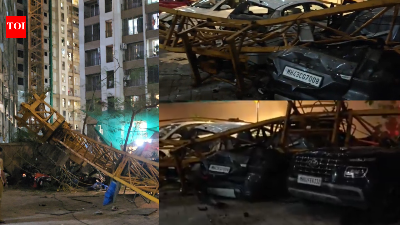 1 dead, several vehicles crushed after crane collapses from high-rise in Mumbai's Mira Road