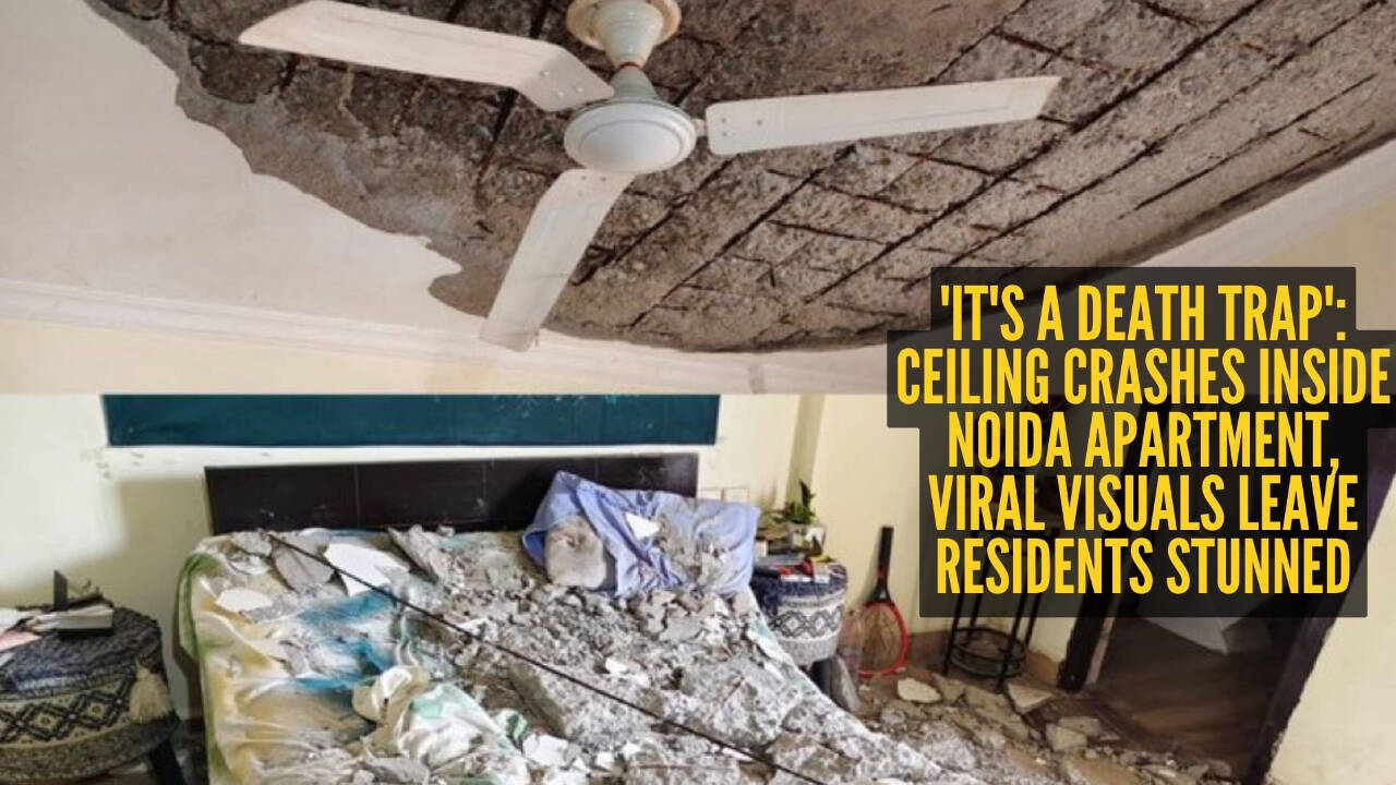 'It's a death trap': Ceiling crashes inside Noida apartment, viral visuals leave residents shaken