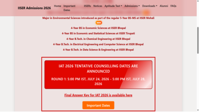 IISER 2026 tutoring schedule released, first round of enrollment starts on July 24: View details