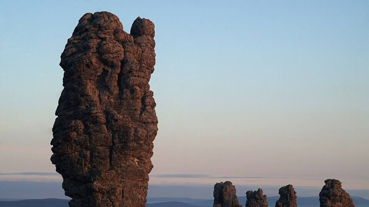 Towering stone giants up to 42 metres tall stand alone on a remote Russian plateau, where millions of years of wind, rain and frost wore away softer rock and left harder cores behind