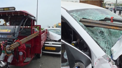 Cab driver dies after iron rod from overloaded e-rickshaw tears through windshield on Dwarka Expressway; woman passenger critical
