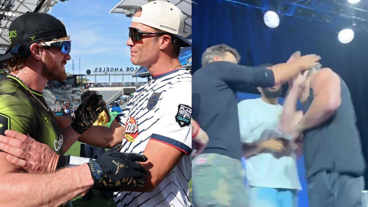 Tom Brady actually slapped Logan Paul on stage at Fanatics Fest and Karl-Anthony Towns had to step in