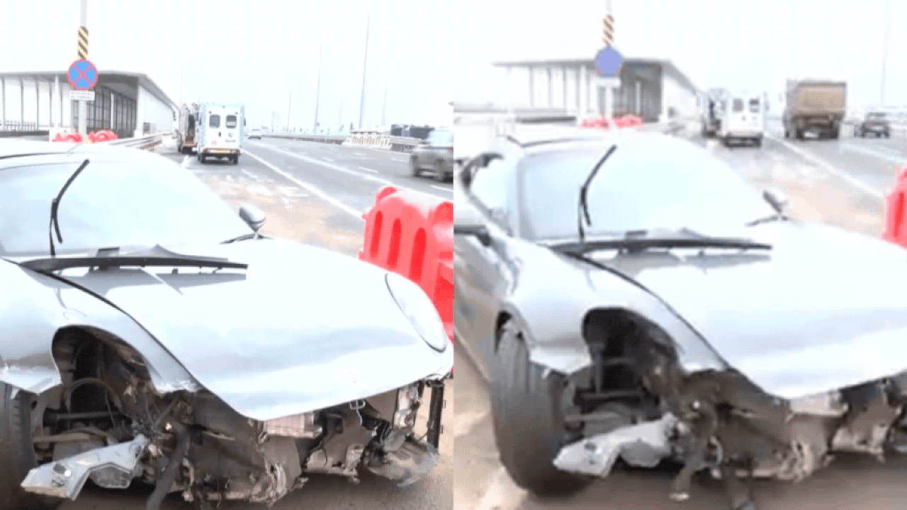 Speeding Porsche crashes into divider on Mumbai's coastal road after driver loses control