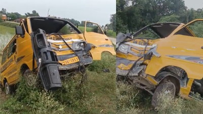 Head-on collision between 2 school vehicles in UP's Raebareli injures over 6 children; 1 suffers fractured leg