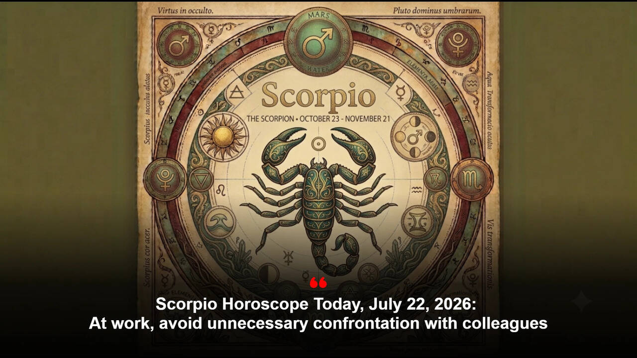 Scorpio Horoscope Today, July 22, 2026: At work, avoid unnecessary confrontation with colleagues
