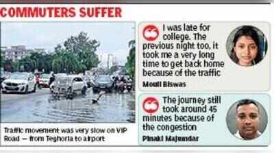 Traffic crawls on waterlogged VIP Road as rain exposes craters