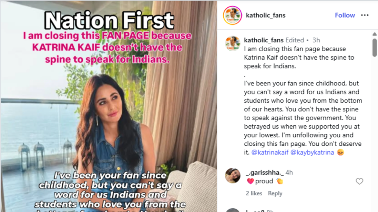 Katrina Kaif faces backlash over silence on CJP protests as fan page with 70K followers shuts down