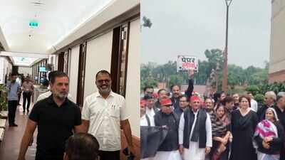 एनईईटी विरोध: पीएम आवास पर विरोध के बाद राहुल गांधी, विपक्ष ने संसद में काले कपड़े पहने- देखें