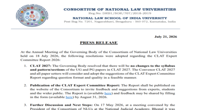 CLAT 2027 syllabus, exam pattern unchanged for UG, PG exams; Consortium issues official update