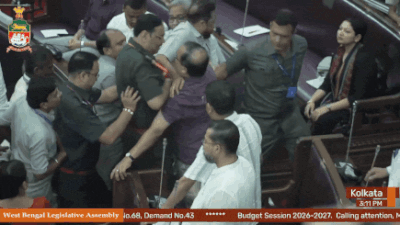 Watch: TMC MLA Kunal Ghosh marshalled out, suspended after assembly ruckus
