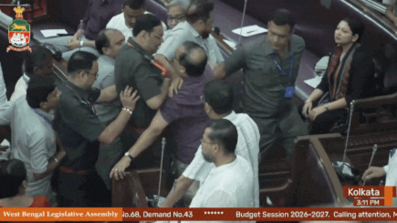 Watch: TMC MLA Kunal Ghosh marshalled out, suspended after assembly ruckus
