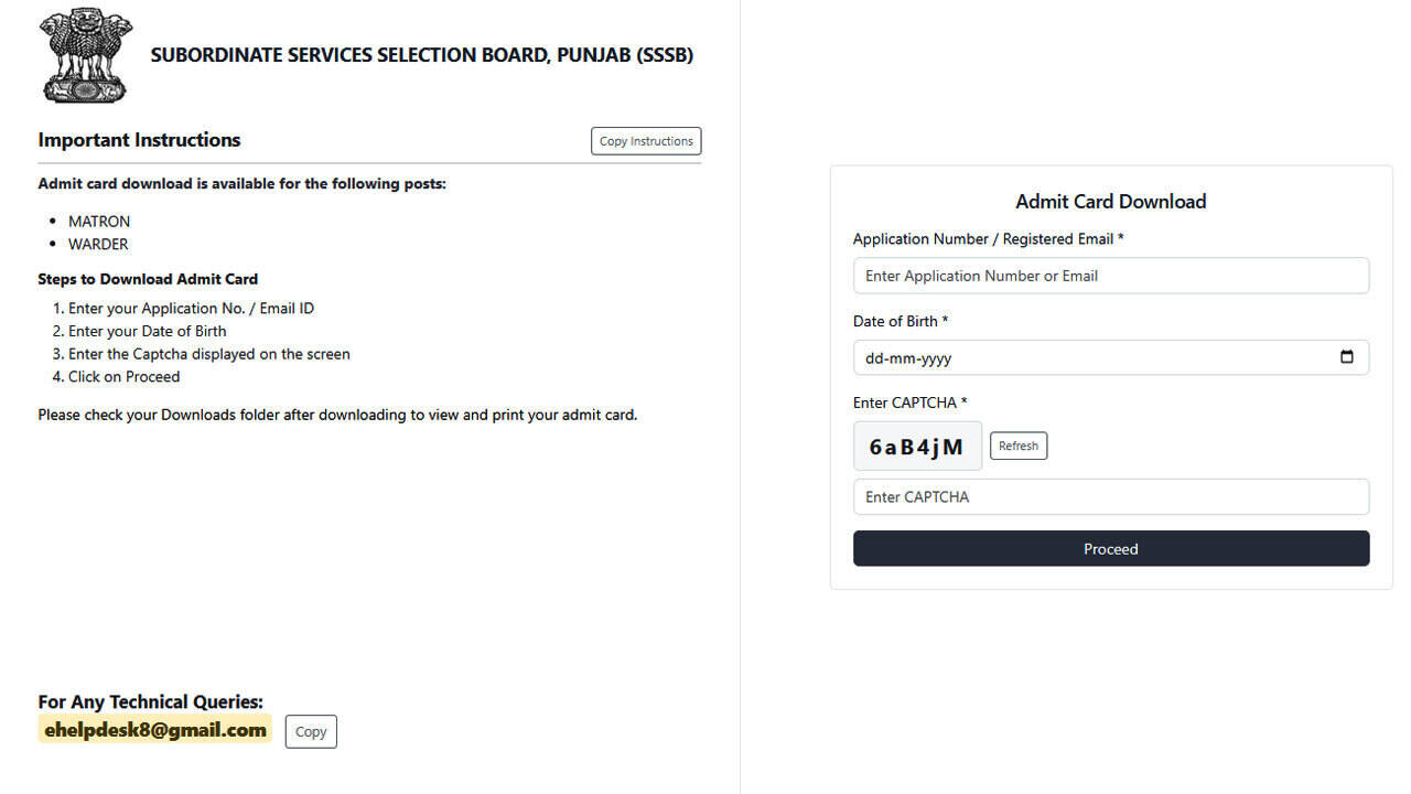 PSSSB Jail Warder Admit card 2026 released at sssb.punjab.gov.in; candidates can download hall ticket through email and website