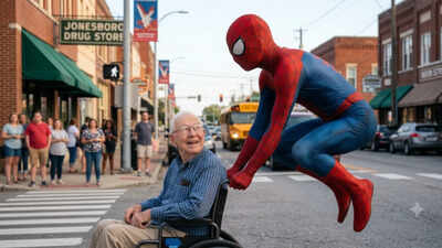 “I got you”: Spider-Man springs into action to help wheelchair-bound man cross a busy Jonesboro intersection