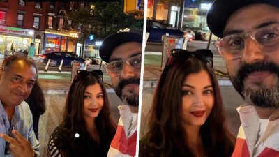 Abhishek Bachchan and Aishwarya Rai Bachchan spotted together in New York; pose with fan for a selfie