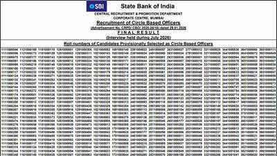SBI CBO Final Result 2026 announced at sbi.bank.in, Download Result PDF Here