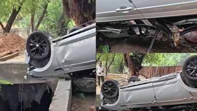 Eyewitness flags missing safety wall after Army officer's son dies as car plunges into open drain in Delhi's Vasant Kunj