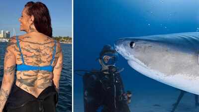 Meet Emily Morrison: The marine biologist who sets a world record for 106 shark tattoos to raise awareness for shark conservation