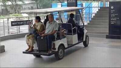 Safer rides for arriving flyers at Pune airport being ferried to AeroMall in golf carts