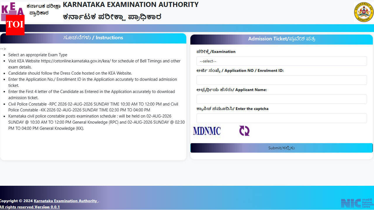 KEA Karnataka Civil Police Constable hall ticket 2026 released for August 2 exam; download here