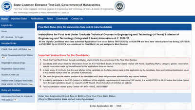 MHT CET final merit list 2026 released at fe2026.mahacet.org for BE BTech admissions; download it here